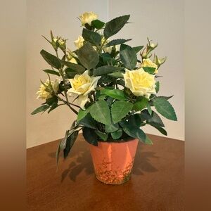 Yellow Rose faux potted plant